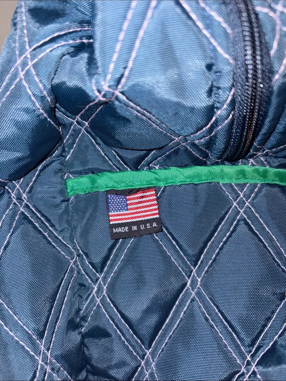 Quilted Navy Backpack with Green Trim - Unbranded